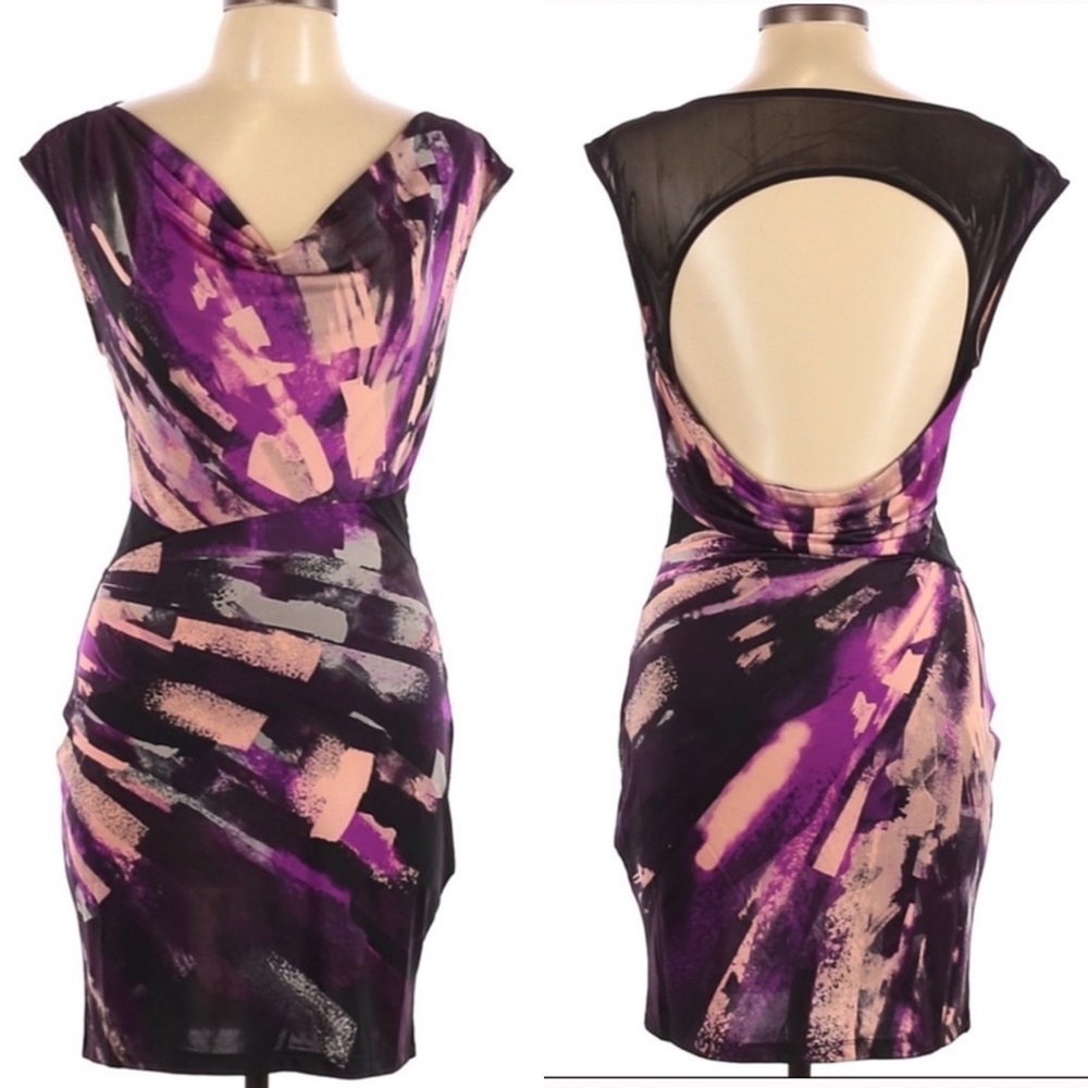 RAMPAGE VINTAGE Y2K DRESS W/MESH CUTOUTS, OPENBACK, DRAPE NECK
